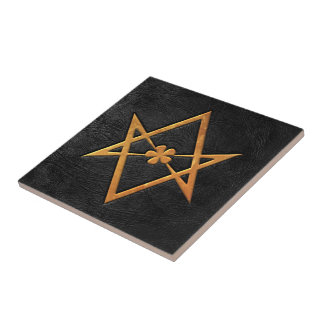 Couro Unicursal dourado do preto do Hexagram de