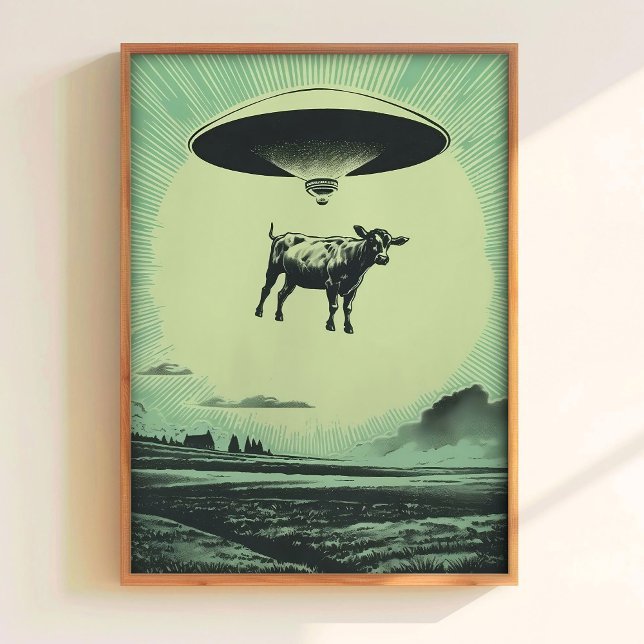Cow Abduction Print Retro UFO Poster Alien Wall Ar (Criador carregado)