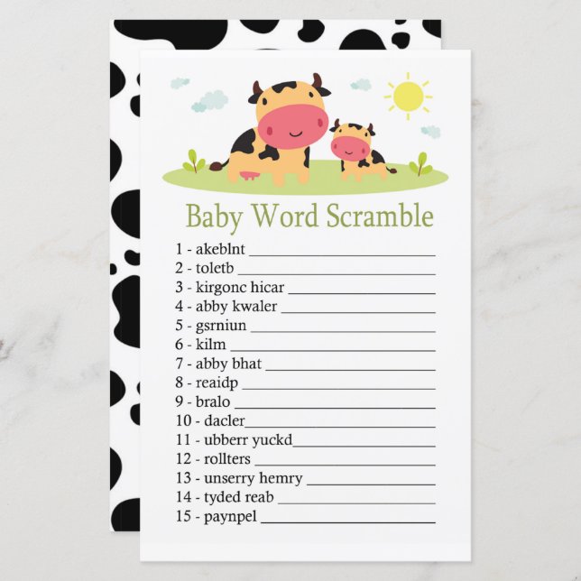 Cow Baby word scraps (Frente/Verso)