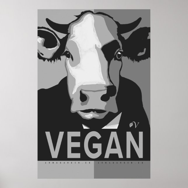 Cow Pop Art Poster in Black and White - Vegan  (Frente)