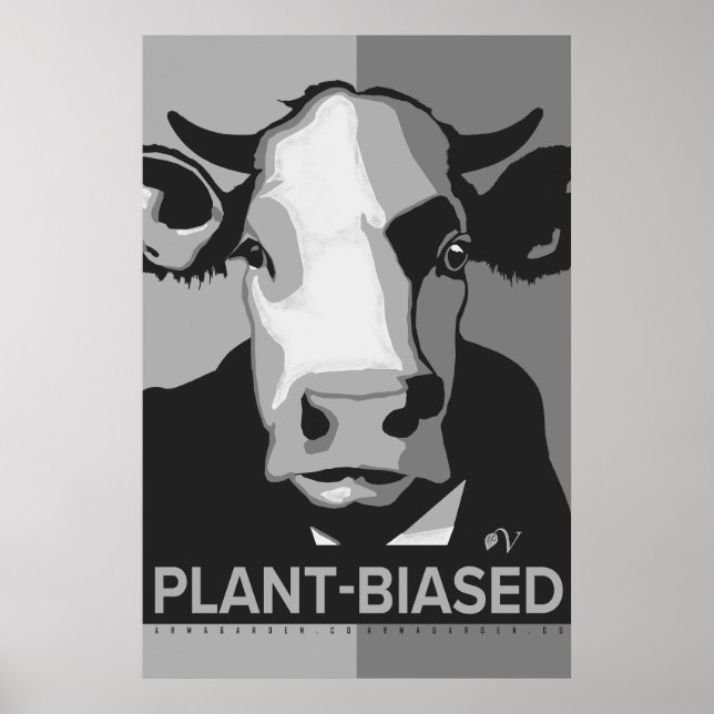 Cow Pop Art Poster in Black & White - Plant-Biased (Frente)
