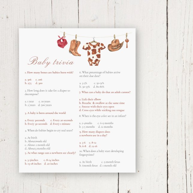 Cowboy baby shower - Baby Trivia Game (Criador carregado)