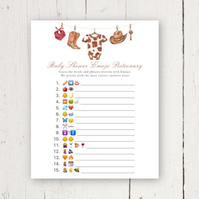 Cowboy baby shower Emoji picture game (Criador carregado)