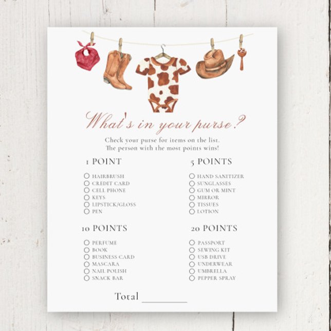 Cowboy baby shower - What's in your purse game (Criador carregado)