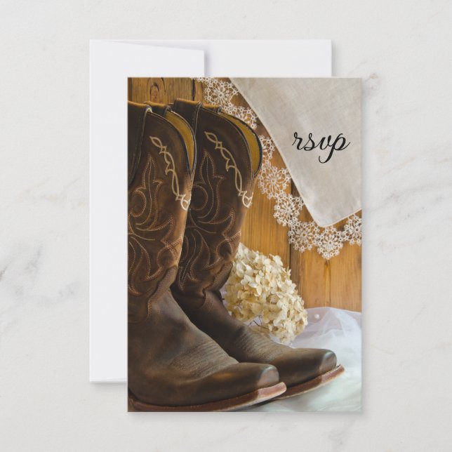 Cowboy Boots and Lace Western Weding RSVP Card (Frente)
