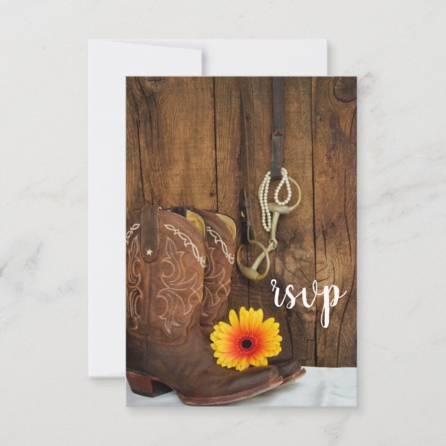 Cowboy Boots Daisy Horse Bit Barn Weding RSVP (Frente)