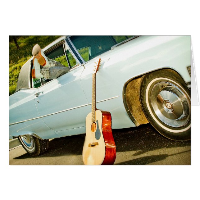 Cowboy Boots na Janela do Carro e Cartão Ocidental (Frente Horizontal)