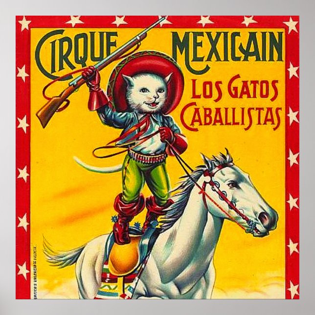 Cowboy Cat Mexicano Circus Poster vintage Art (Frente)
