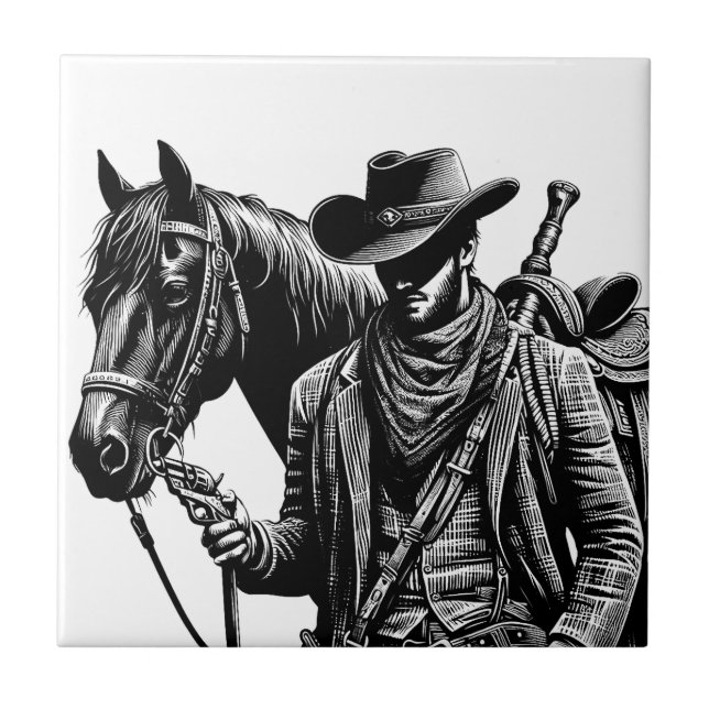 Cowboy com ilustração equina arte ocidental (Frente)