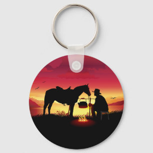 Cowboy e Cavalo na Chaveiro Sunset