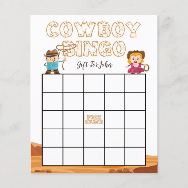 Cowboy e Cowgirl, bingo de chá de fraldas ocidenta (Frente)