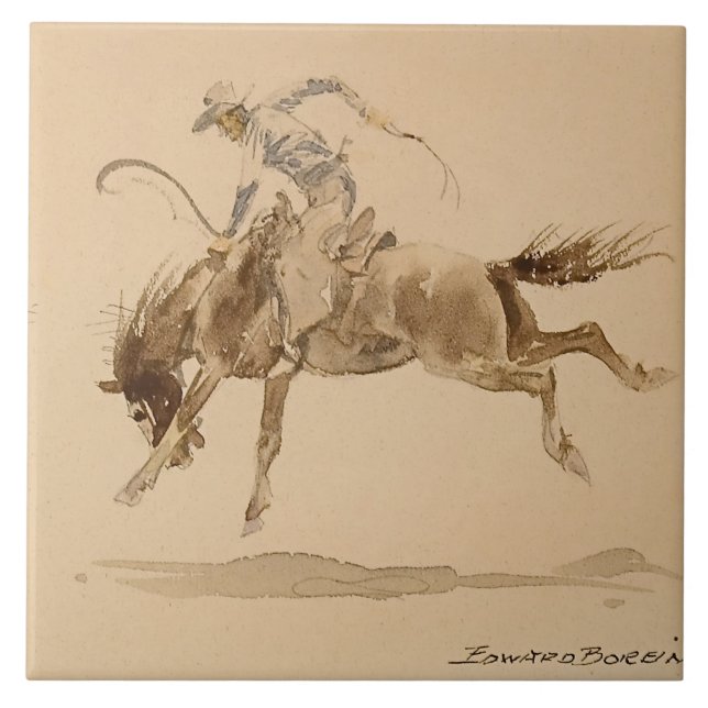 Cowboy em um Bucking Horse por Edward Borein (Frente)