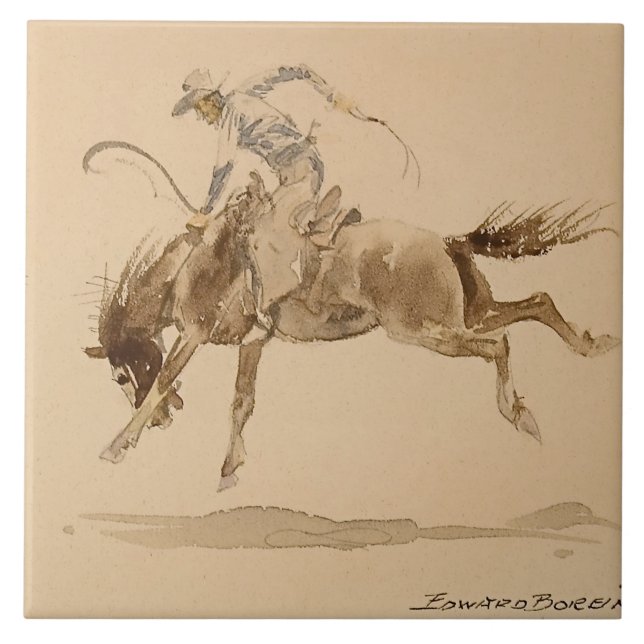 Cowboy em um Bucking Horse por Edward Borein (Frente)