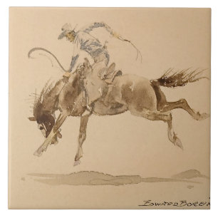 Cowboy em um Cavalo Empinando de Edward Borein
