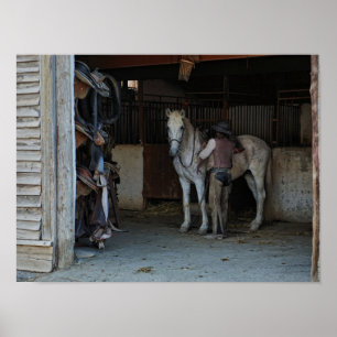 Cowboy Horse Barn Saddle Southwest Poster