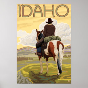 Cowboy & HorseIdahoVintage Travel Poster