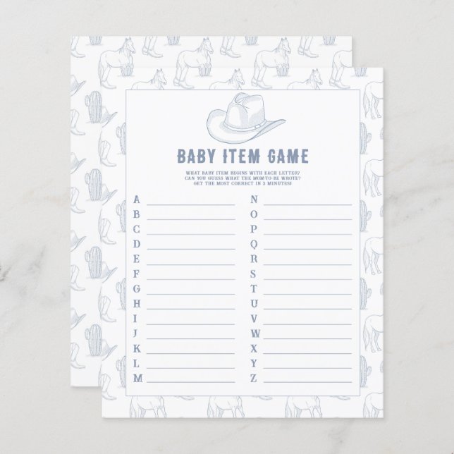 Cowboy - Jogo de Item Bebê. Jogo do chá de fraldas (Frente/Verso)