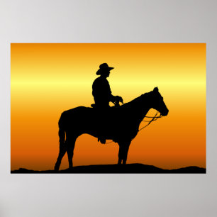 Cowboy no Sunset Wall Mural Poster