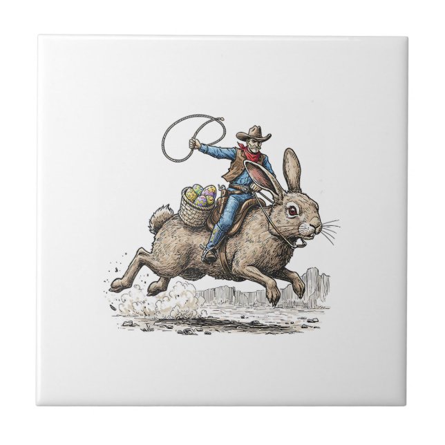 Cowboy Riding Easter Bunny Western Howdy Easter Fu (Frente)