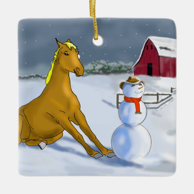 Cowboy Snowman & Horse Enfeites de natal (Frente)