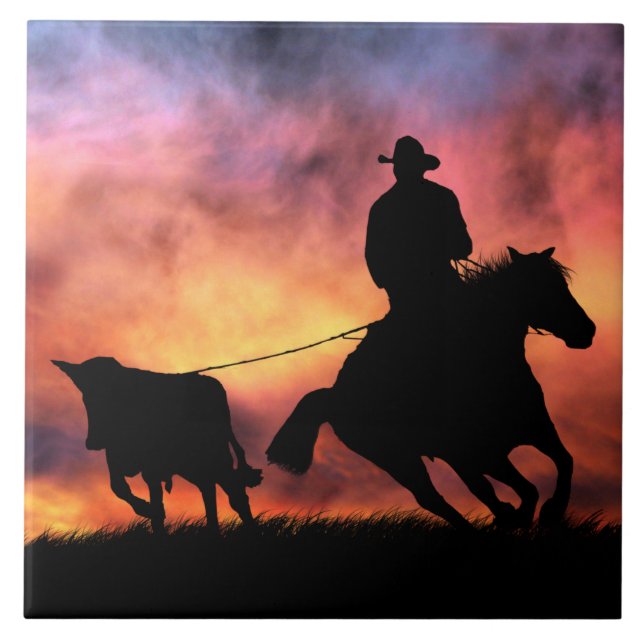 Cowboy Steer Roping no Sunset (Frente)