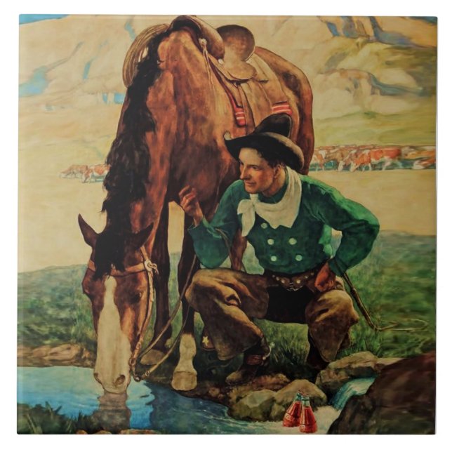 Cowboy Vigiando seu cavalo pelo NC Wyeth (Frente)