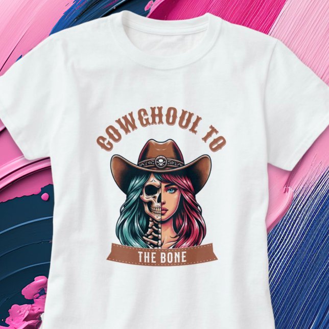 Cowghoul para a Camisa do Halloween Ocidental Ósse (Cowghoul to the Bone Western Halloween Shirt)
