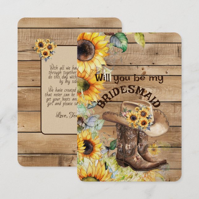 Cowgirl Boots and Hat Sunflower Western Bridesmaid (Frente/Verso)