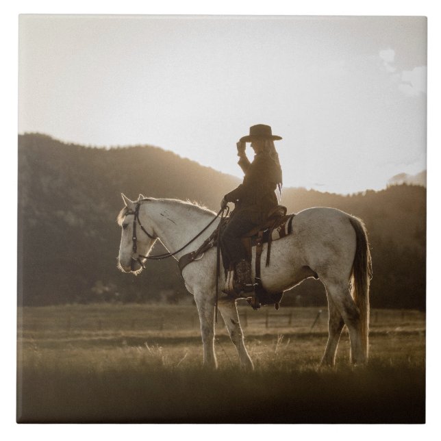 Cowgirl Riding Horse Country Western Ranset (Frente)