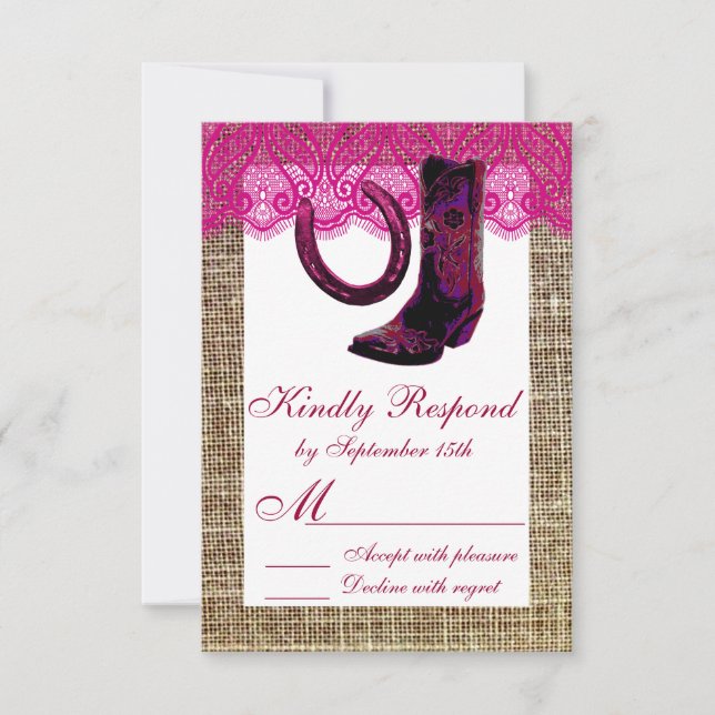 Cowgirl Rosa Boots Horserradon Burlap Lace RSVP (Frente)