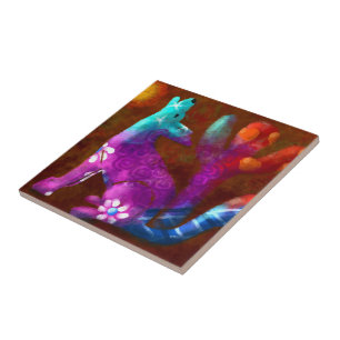 Coyote Abstrato Art Saguaro Cactus Desert Brown