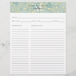 Cozinha Cuta Monograma Suplente Botânico Teal