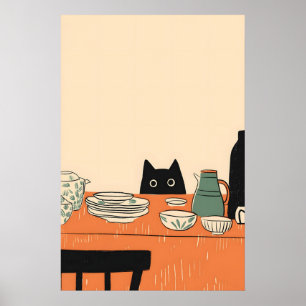 Cozinha de Gato Preto Impressão Arte Moderna de Me