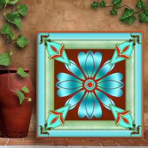 Cozinha Floral de Turquesa Artística ou Azulejo de