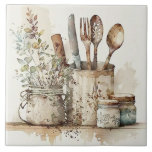 Cozinha Utensílios Aquarelas Russas Azulejo cerâmi<br><div class="desc">A cena dos utensílios de aquarela rusticais foi usada para criar esse perfeito azulejo cerâmico. Combine e combine com outros azulejos companheiros para criar sua própria aparência personalizada.</div>
