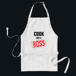 Cozinhe COMO um avental engraçado do CHURRASCO do<br><div class="desc">Cozinhe COMO um avental engraçado do CHURRASCO do CHEFE para homens. Refrigere a ideia do presente do dia do chefe para o cozinheiro do cozinheiro chefe, o pai, o marido, os amigos do vovô e a família. Aventais feitos sob encomenda do cozinhar em amarelo branco e no bege. Design vermelho...</div>