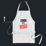 Cozinhe COMO um avental engraçado do CHURRASCO do<br><div class="desc">Cozinhe COMO um avental engraçado do CHURRASCO do CHEFE para homens. Refrigere a ideia do presente do dia do chefe para o cozinheiro do cozinheiro chefe, o pai, o marido, os amigos do vovô e a família. Aventais feitos sob encomenda do cozinhar em amarelo branco e no bege. Design vermelho...</div>