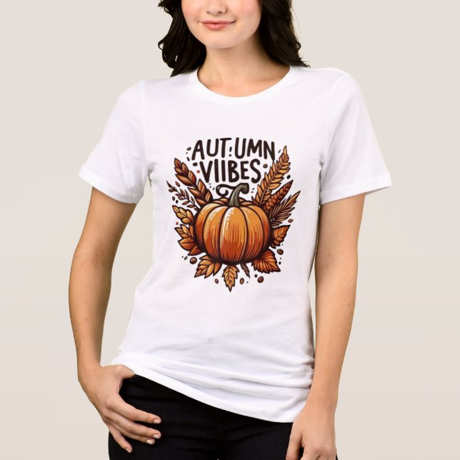Cozy Autumn Vibes T-Shirt 2025 - Falling Leaves (Frente)