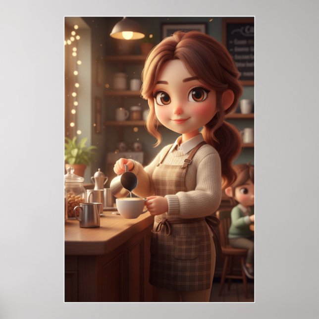 Cozy Café Girl – Warm Coffee Poster Art (Frente)