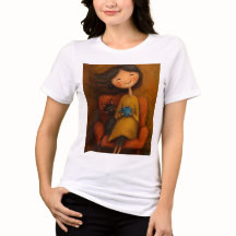 Cozy Girl with Black Cat and Coffee- Whimsical tee