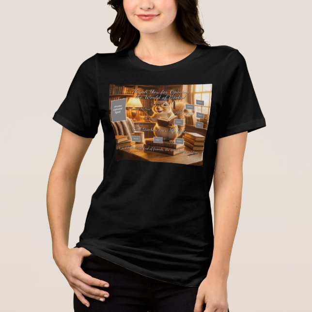 Cozy Library Squirrel Teacher Appreciation Shirt (Frente)
