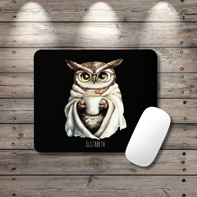 Cozy Owl with Coffee Mug Mouse Pad (Criador carregado)