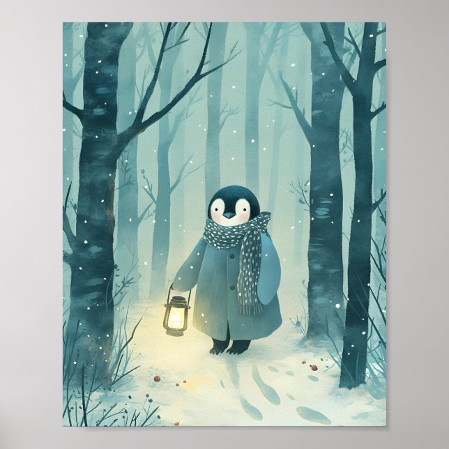 Cozy Penguin – Winter Nursery Wall Art Poster (Frente)