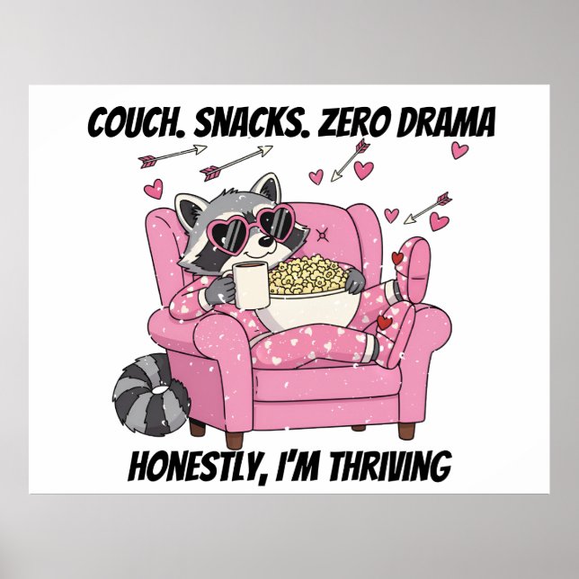 Cozy Raccoon Valentine Poster - Pajama Couch Snack (Frente)