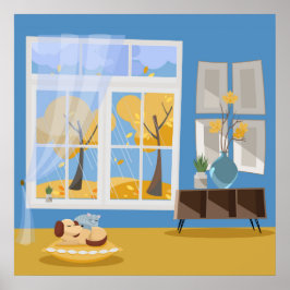 Cozy Rainy Day Dog e Cat Napoleando Poster