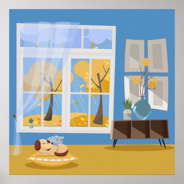 Cozy Rainy Day Dog e Cat Napoleando Poster (Frente)