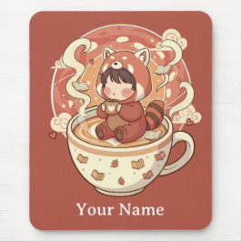 Cozy Red Panda Brew Office Mouse Pad