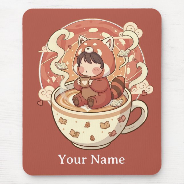 Cozy Red Panda Brew Office Mouse Pad (Frente)
