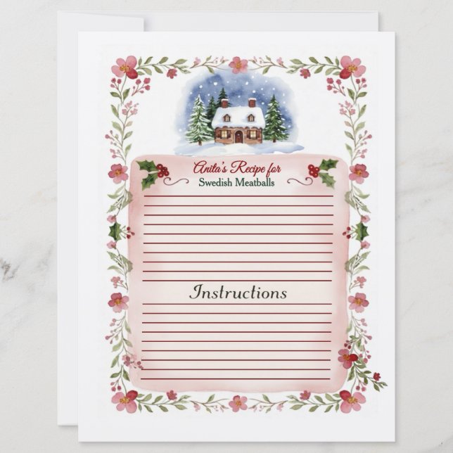Cozy Watercolor Christmas Recipe Card - Editable (Frente)