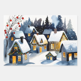 Cozy Winter Village Watercolor Christmas